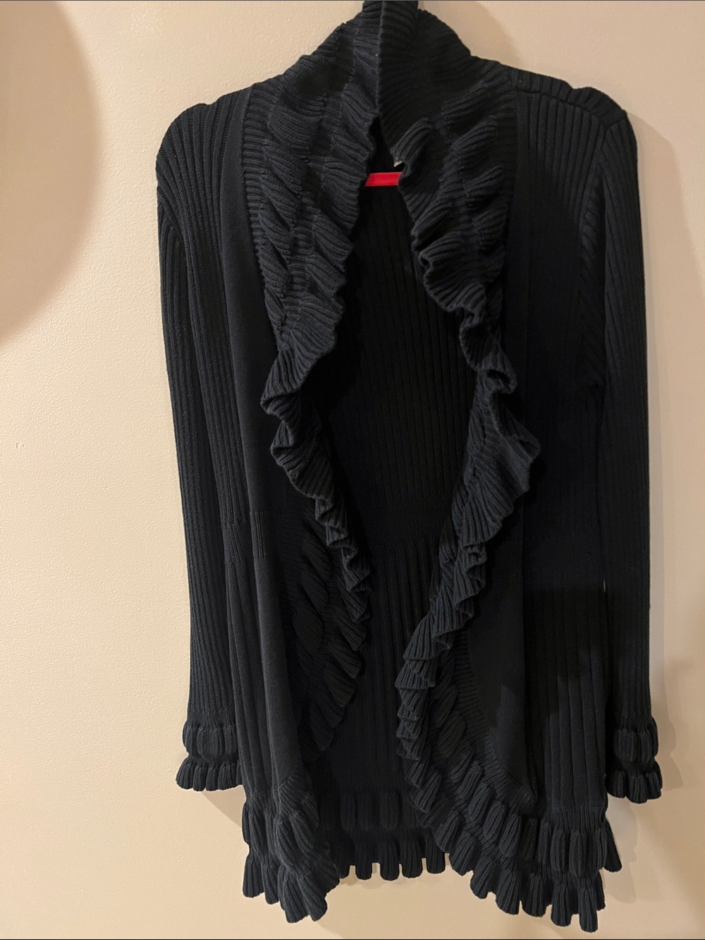 Hanna Andersson Black Ruffle-Trim Open-Front Cardigan